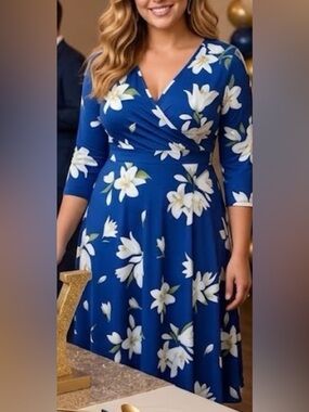 New Wrap Midi Dress Navy 3/4 sleeves Sz18W